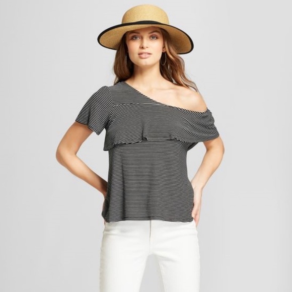 Black Stripe one shoulder top